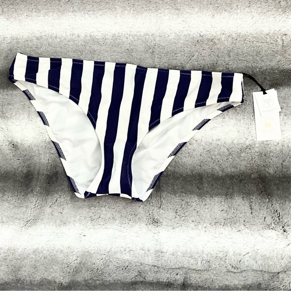 NWT Target Shade and Shore Bikini Bottoms Navy Blue Indigo Striped M Hipster - Picture 1 of 4